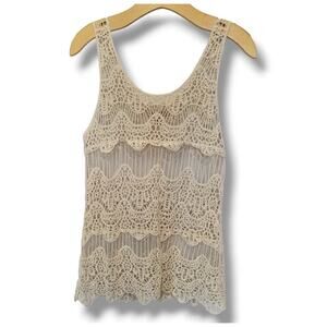 Forever 21 Contemporary women's beige crochet sleeves unlined Blouse tank top XS